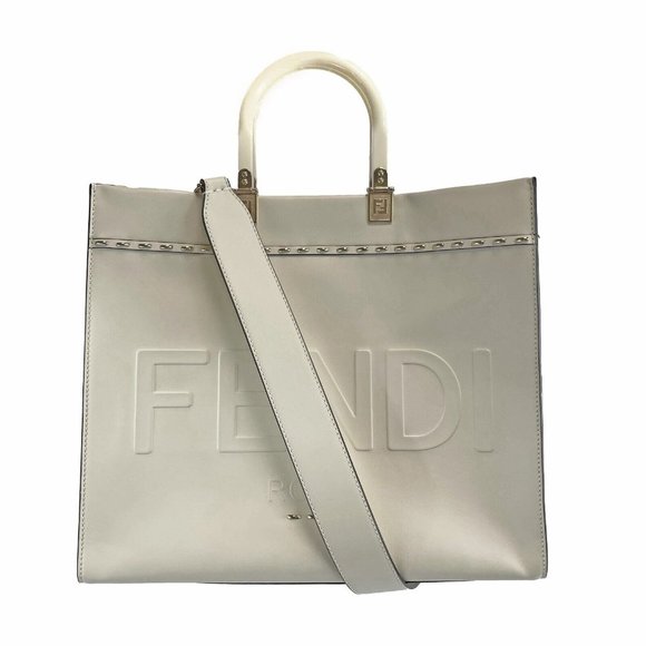 FENDI - Plexiglass Handle Sunshine Medium Cream Shopper Tote w/ Shoulder Strap - Picture 1 of 15